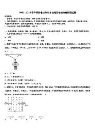 2023-2024学年浙江省杭州市名校高三考前热身物理试卷含解析.doc