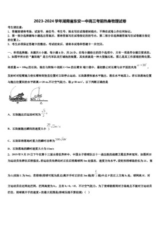 2023-2024学年湖南省东安一中高三考前热身物理试卷含解析.doc