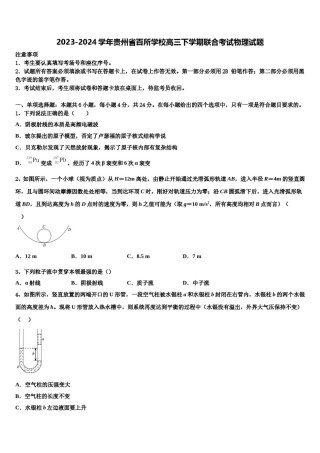 2023-2024学年贵州省百所学校高三下学期联合考试物理试题含解析.doc