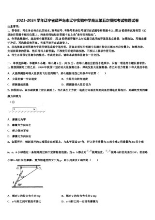 2023-2024学年辽宁省葫芦岛市辽宁实验中学高三第五次模拟考试物理试卷含解析.doc