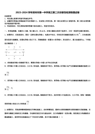 2023-2024学年郑州市第一中学高三第二次诊断性检测物理试卷含解析.doc