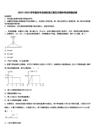 2023-2024学年重庆市北碚区高三第五次模拟考试物理试卷含解析.doc