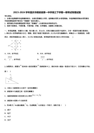 2023-2024学年重庆市铜梁县第一中学高三下学期一模考试物理试题含解析.doc