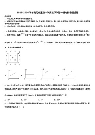2023-2024学年黄冈市重点中学高三下学期一模考试物理试题含解析.doc