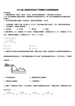 2024届上海实验学校高三下学期第六次检测物理试卷含解析.doc