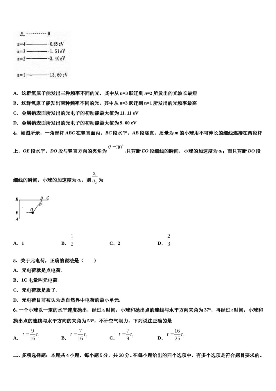 2024届上海市北蔡高中高三下学期第一次联考物理试卷含解析.doc_第2页