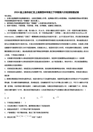 2024届上海市徐汇区上海第四中学高三下学期第六次检测物理试卷含解析.doc