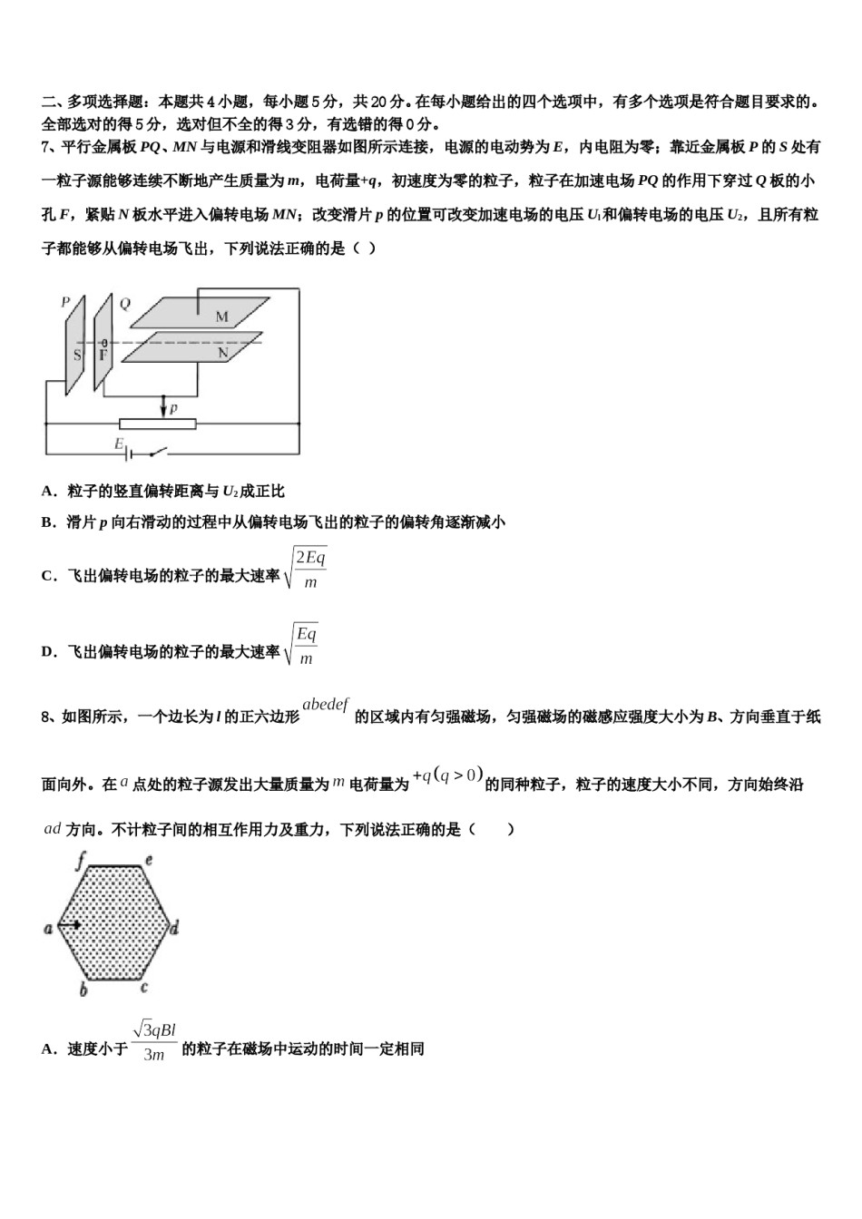 2024届上海市第一中学高三下学期第一次联考物理试卷含解析.doc_第3页