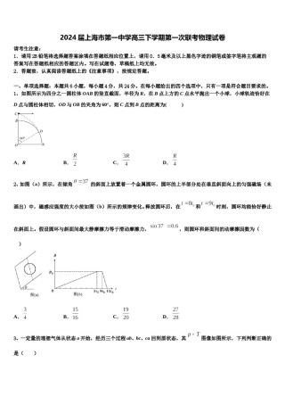 2024届上海市第一中学高三下学期第一次联考物理试卷含解析.doc