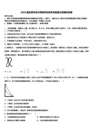 2024届东莞市东方明珠学校高考考前提分物理仿真卷含解析.doc