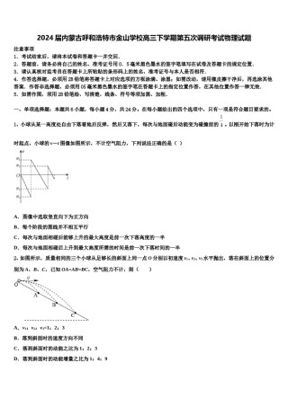 2024届内蒙古呼和浩特市金山学校高三下学期第五次调研考试物理试题含解析.doc