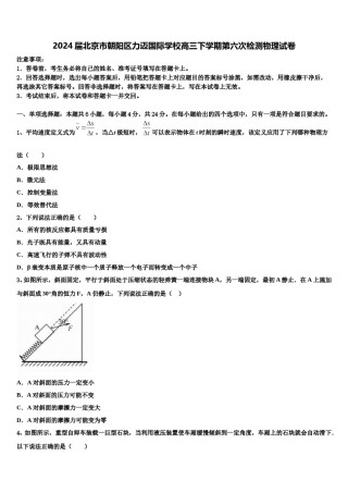2024届北京市朝阳区力迈国际学校高三下学期第六次检测物理试卷含解析.doc