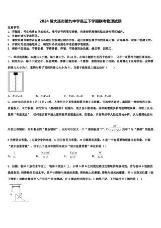 2024届大连市第九中学高三下学期联考物理试题含解析.doc