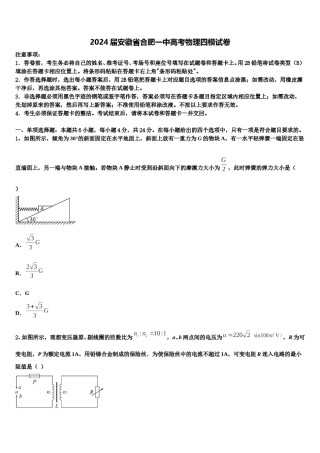 2024届安徽省合肥一中高考物理四模试卷含解析.doc