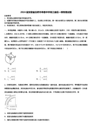 2024届安徽省合肥市寿春中学高三最后一模物理试题含解析.doc