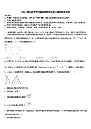 2024届安徽省太和县民族中学高考压轴卷物理试卷含解析.doc