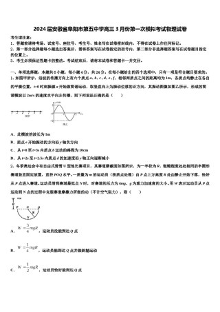 2024届安徽省阜阳市第五中学高三3月份第一次模拟考试物理试卷含解析.doc