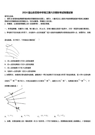 2024届山东实验中学高三第六次模拟考试物理试卷含解析.doc