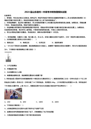 2024届山东德州一中高考冲刺物理模拟试题含解析.doc