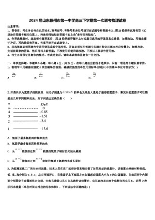 2024届山东滕州市第一中学高三下学期第一次联考物理试卷含解析.doc