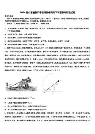 2024届山东省临沂市普通高中高三下学期联考物理试题含解析.doc