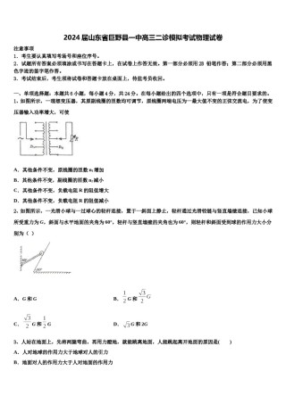 2024届山东省巨野县一中高三二诊模拟考试物理试卷含解析.doc