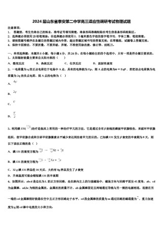 2024届山东省泰安第二中学高三适应性调研考试物理试题含解析.doc