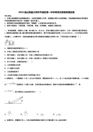 2024届山西省大同市平城区第一中学高考仿真卷物理试卷含解析.doc