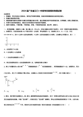 2024届广东省江门一中高考仿真模拟物理试卷含解析.doc