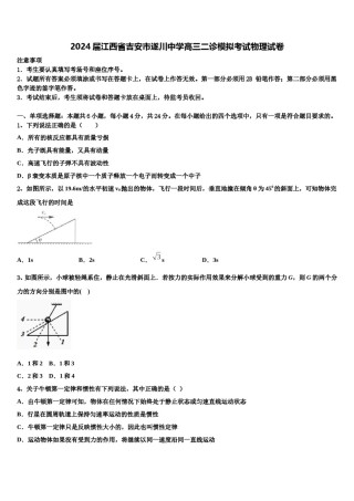 2024届江西省吉安市遂川中学高三二诊模拟考试物理试卷含解析.doc