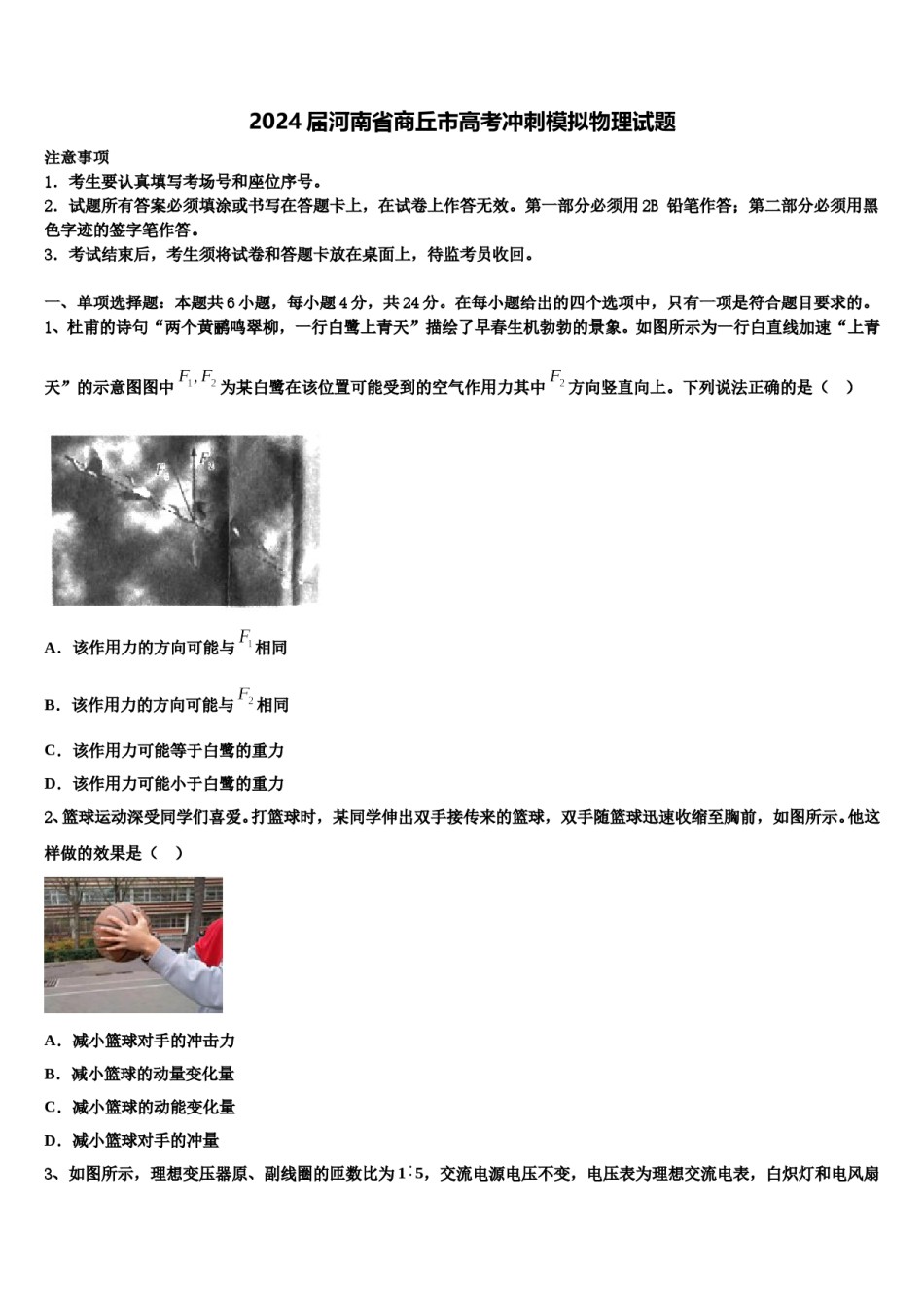 2024届河南省商丘市高考冲刺模拟物理试题含解析.doc_第1页