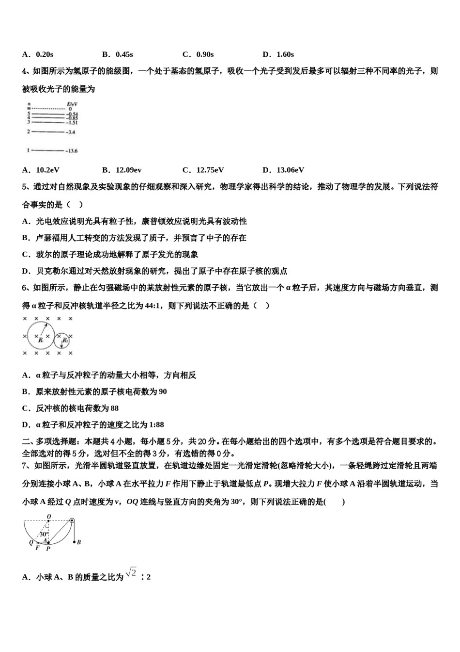 2024届浙江省温州市苍南县树人中学高考物理四模试卷含解析.doc_第2页