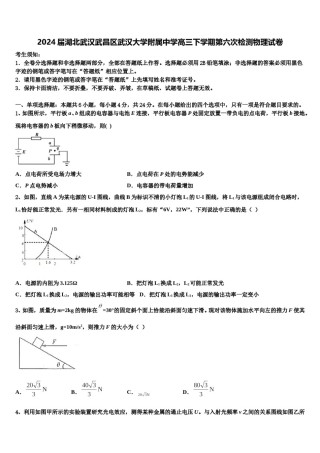 2024届湖北武汉武昌区武汉大学附属中学高三下学期第六次检测物理试卷含解析.doc
