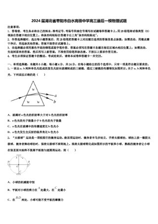2024届湖北省枣阳市白水高级中学高三最后一模物理试题含解析.doc