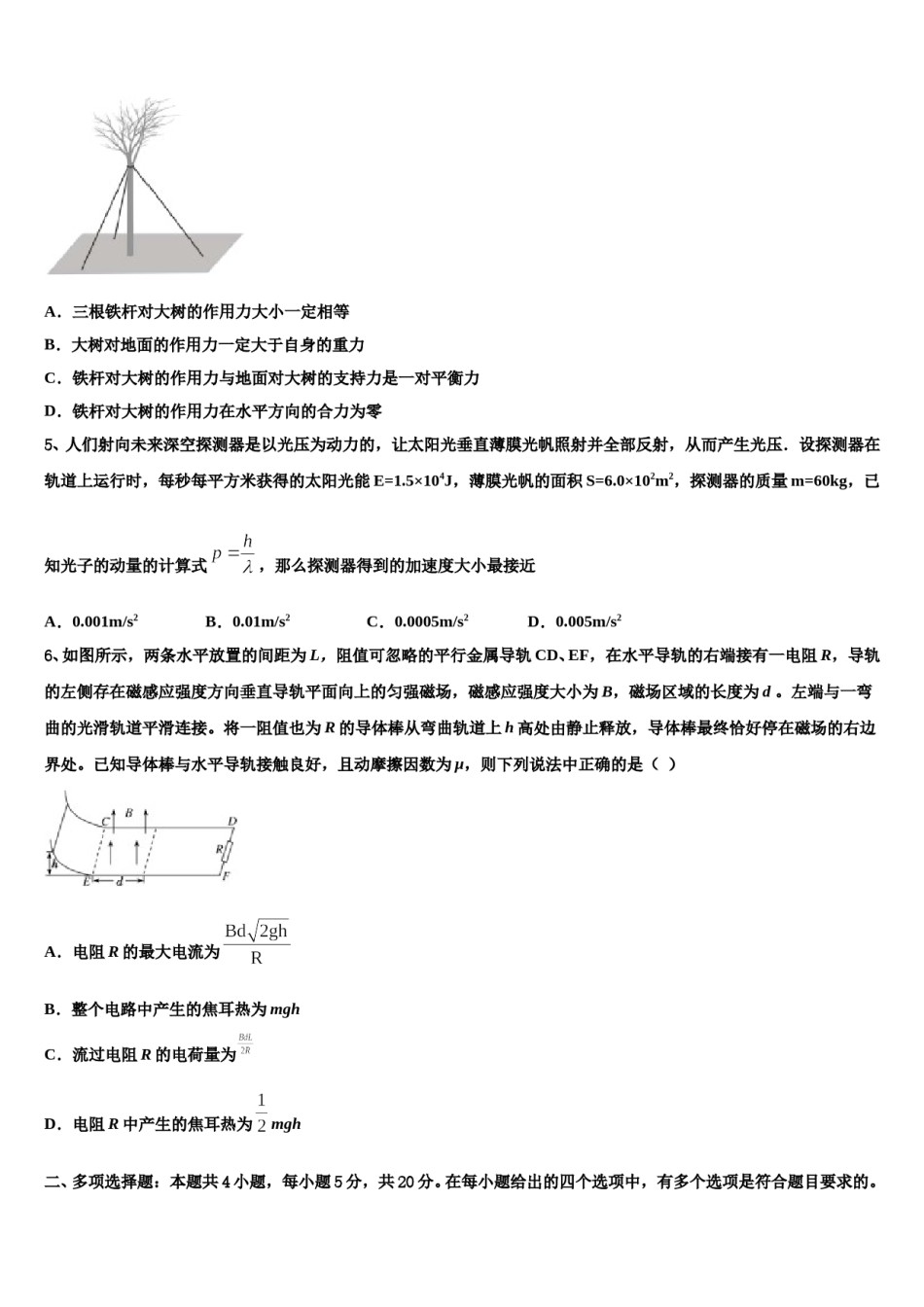 2024届湖北省武汉市蔡甸区汉阳一中高三二诊模拟考试物理试卷含解析.doc_第2页