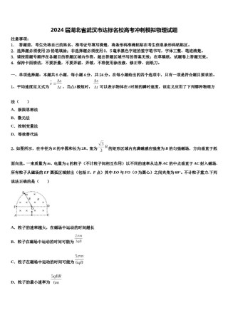 2024届湖北省武汉市达标名校高考冲刺模拟物理试题含解析.doc
