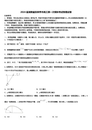 2024届湖南省张家界市高三第一次模拟考试物理试卷含解析.doc