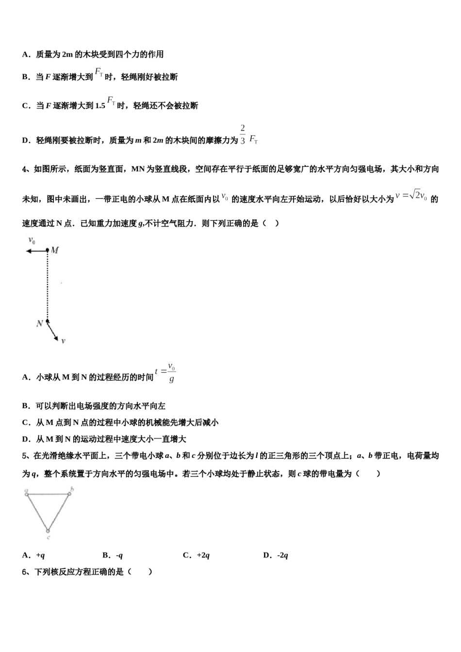 2024届湖南省祁东育县高三适应性调研考试物理试题含解析.doc_第2页