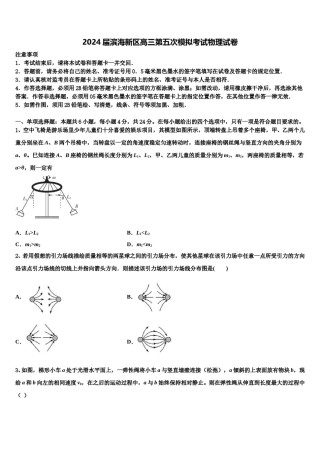 2024届滨海新区高三第五次模拟考试物理试卷含解析.doc