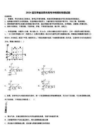 2024届甘肃省定西市高考冲刺模拟物理试题含解析.doc