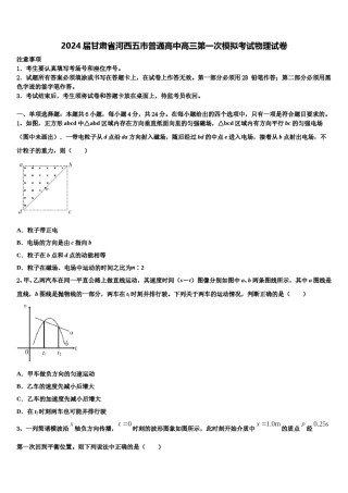 2024届甘肃省河西五市普通高中高三第一次模拟考试物理试卷含解析.doc