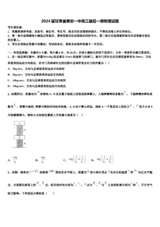 2024届甘肃省秦安一中高三最后一模物理试题含解析.doc
