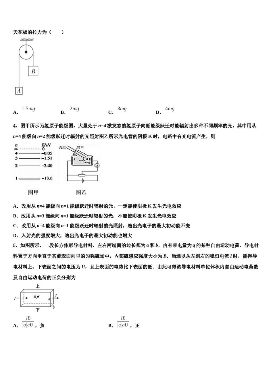 2024届甘肃省金昌市第二中学高三第五次模拟考试物理试卷含解析.doc_第2页