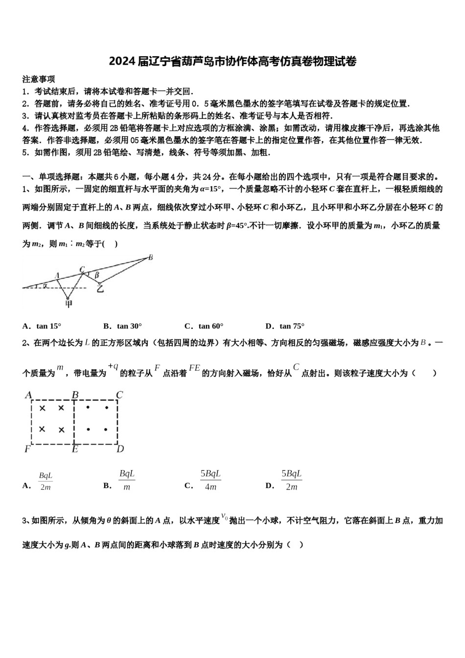 2024届辽宁省葫芦岛市协作体高考仿真卷物理试卷含解析.doc_第1页