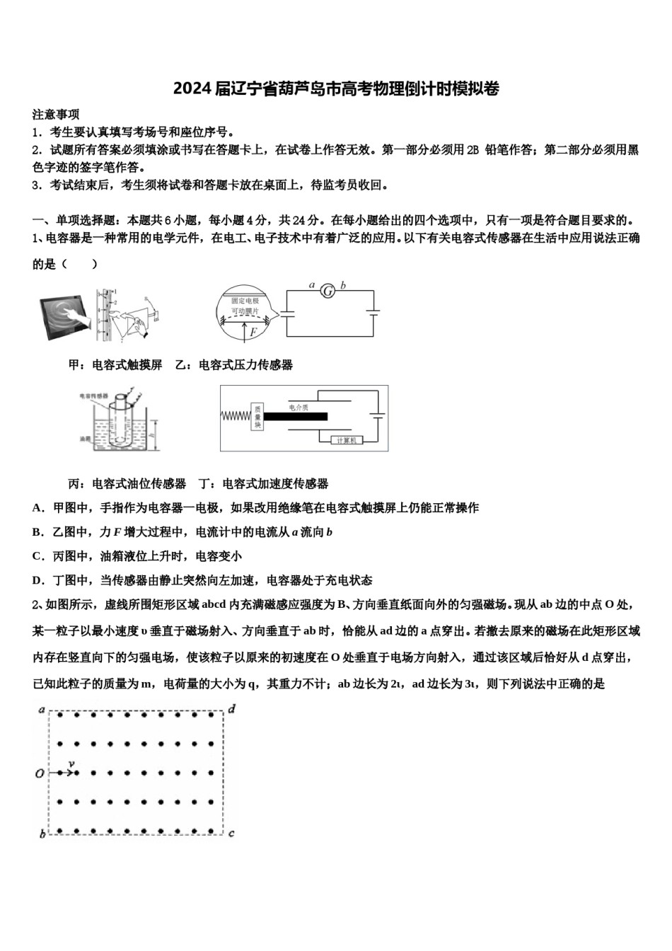 2024届辽宁省葫芦岛市高考物理倒计时模拟卷含解析.doc_第1页