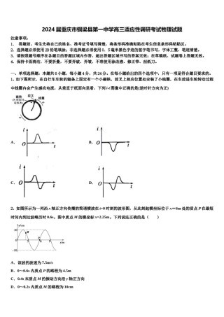 2024届重庆市铜梁县第一中学高三适应性调研考试物理试题含解析.doc