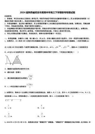 2024届陕西省延安市黄陵中学高三下学期联考物理试题含解析.doc