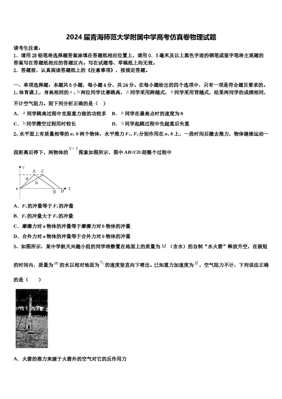 2024届青海师范大学附属中学高考仿真卷物理试题含解析.doc_第1页