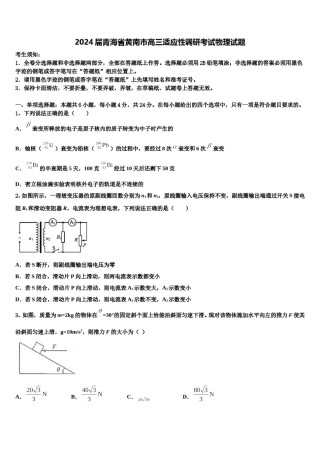 2024届青海省黄南市高三适应性调研考试物理试题含解析.doc
