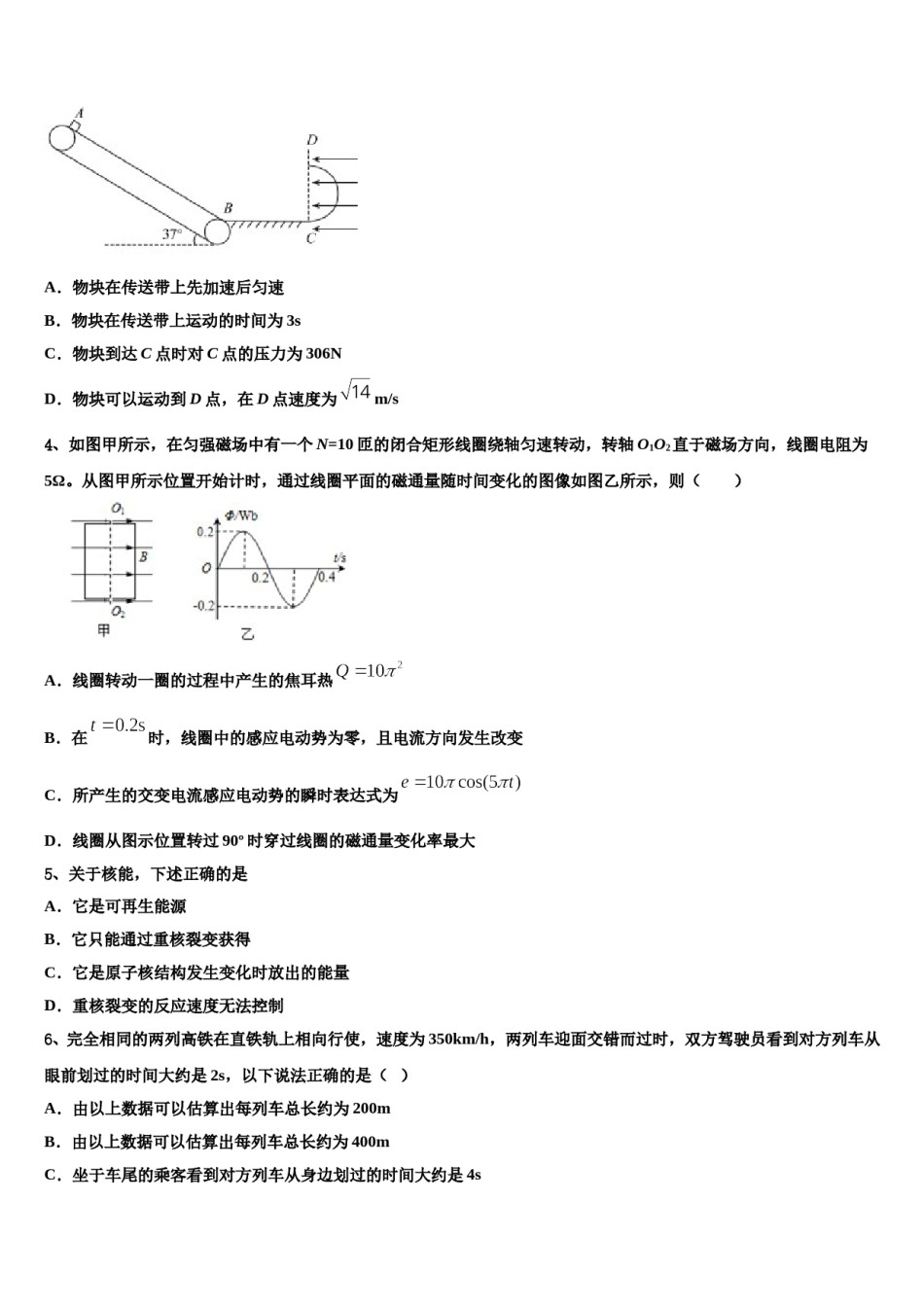 2024年上海华东师大三附中高三第二次模拟考试物理试卷含解析.doc_第2页